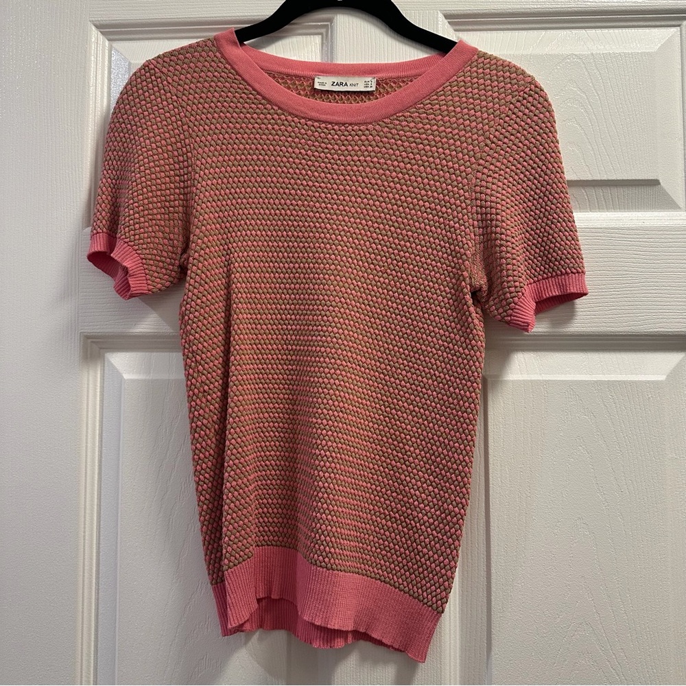 Zara pink Textured Short Sleeve Top